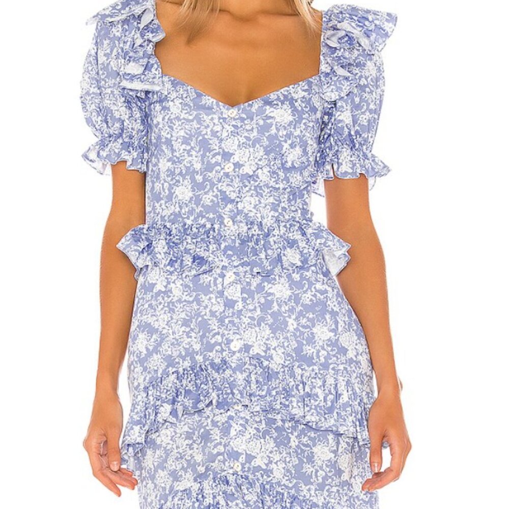 Caroline Constras Iva Gown Blue Bridesmaid Formal Maxi Dress